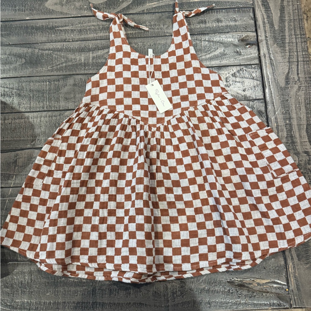 Rylee + Cru Terracotta and Cream Checkered dress